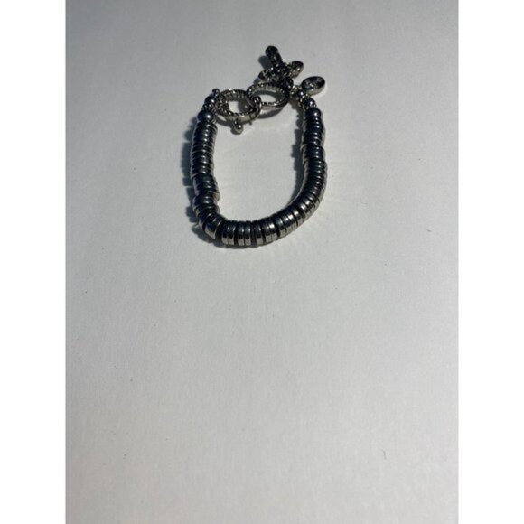 Cross Stretch Bracelet Sliver Tone Unisex - Picture 7 of 8